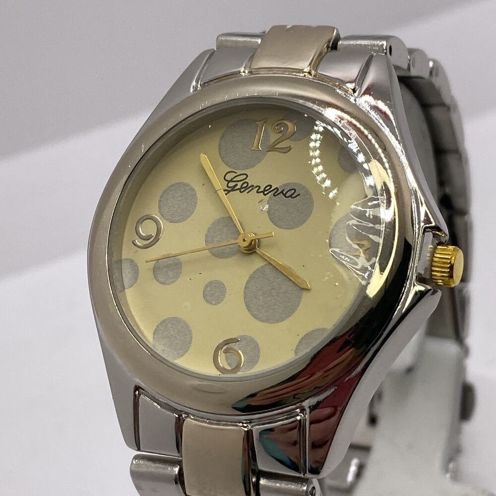 Geneva Polka Dot New Womens Silver Gold Quartz Fashion Watch Works New Battery